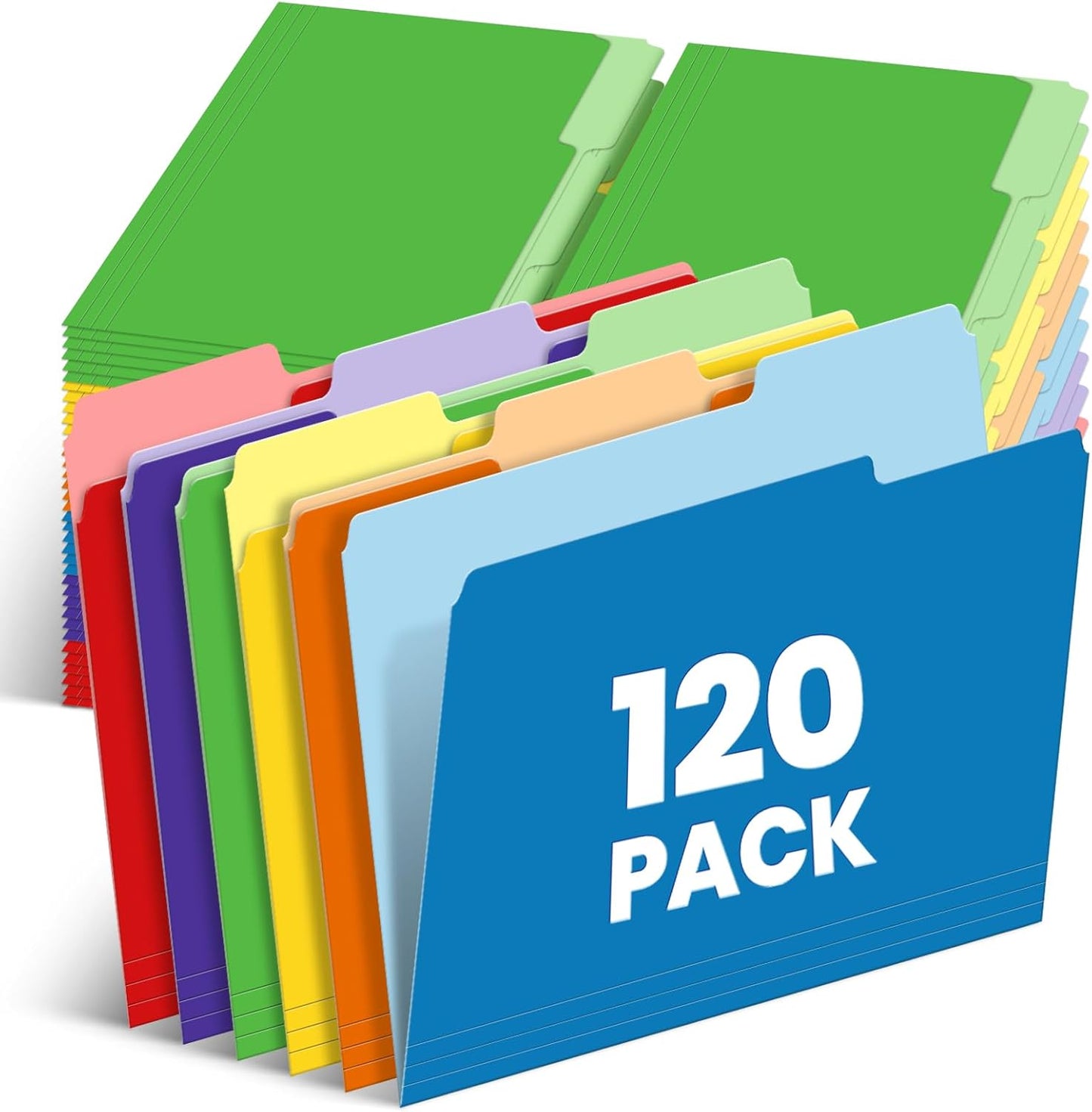120 Pack Two-Tone Color File Folders, Bulk Letter Size Folders with 6 Assorted Colors, 1/3-Cut Tabs, School Office Supplies