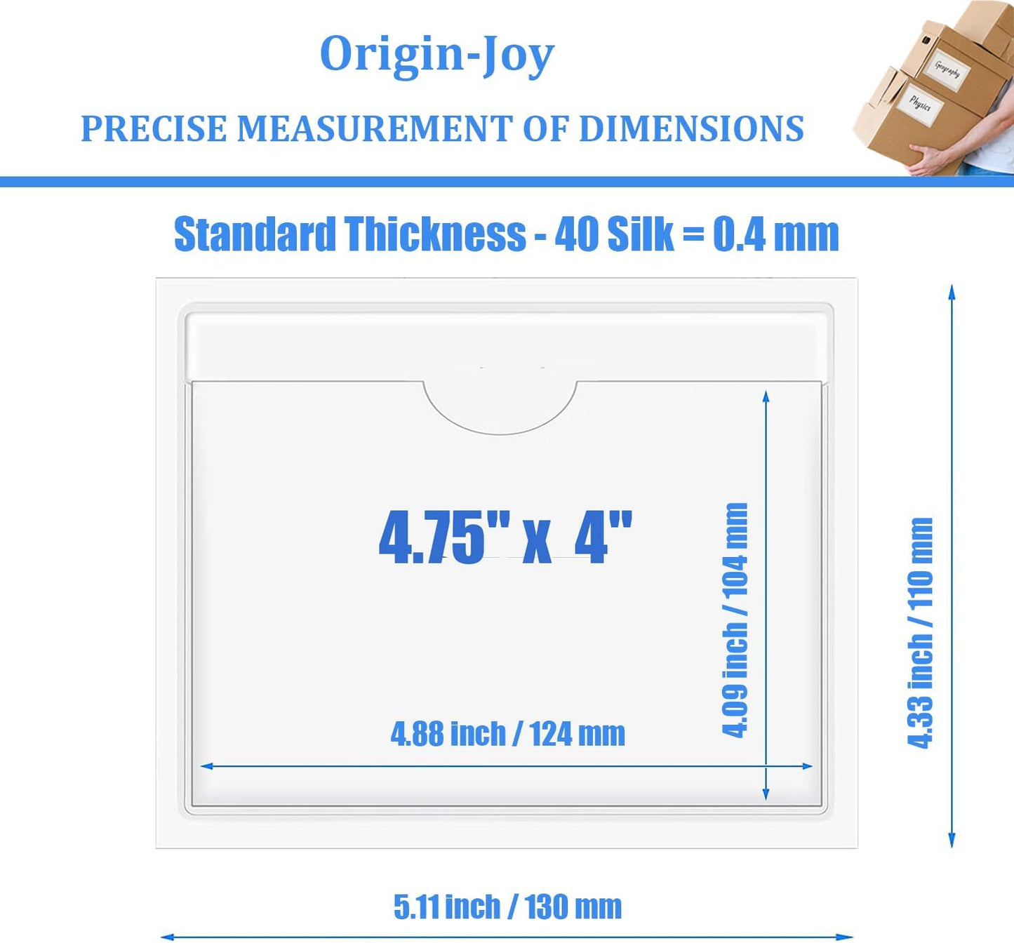 Origin-Joy 60 PCS Self Adhesive Index Card Pockets with Top Open, Clear Plastic Label Holder for Cards of Note, Library and Business, Adhesive Label Pockets & Card Holder (4.75 x 4 inch)