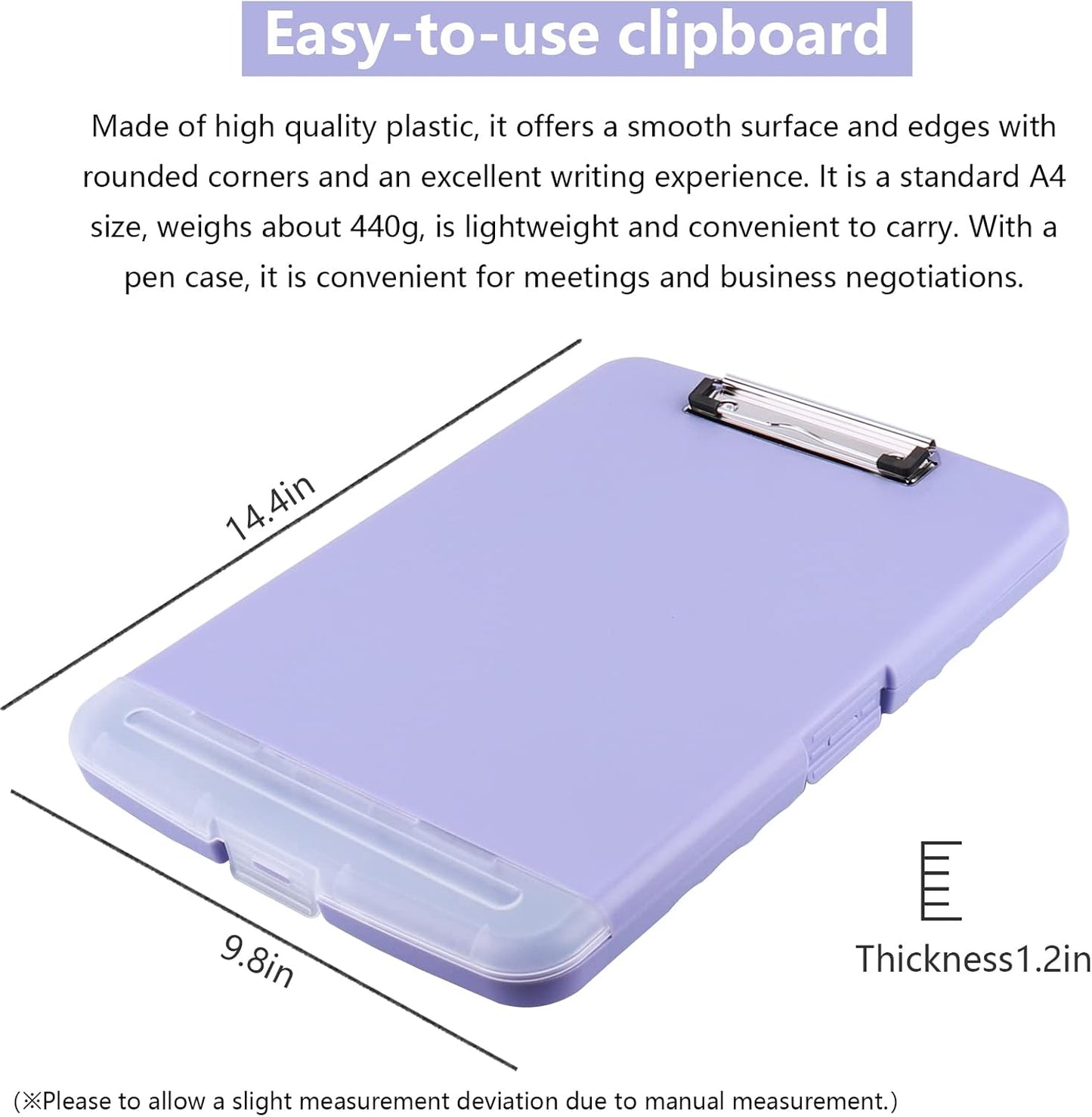 Clipboard with Storage,A4 Nursing Clipboards with Pen Holder,Heavy Duty Storage Clipboard with Low Profile Clip, Clipboards Folder Side-Opening Clip Boards,Smooth Writing Clip Board (Light Purple)