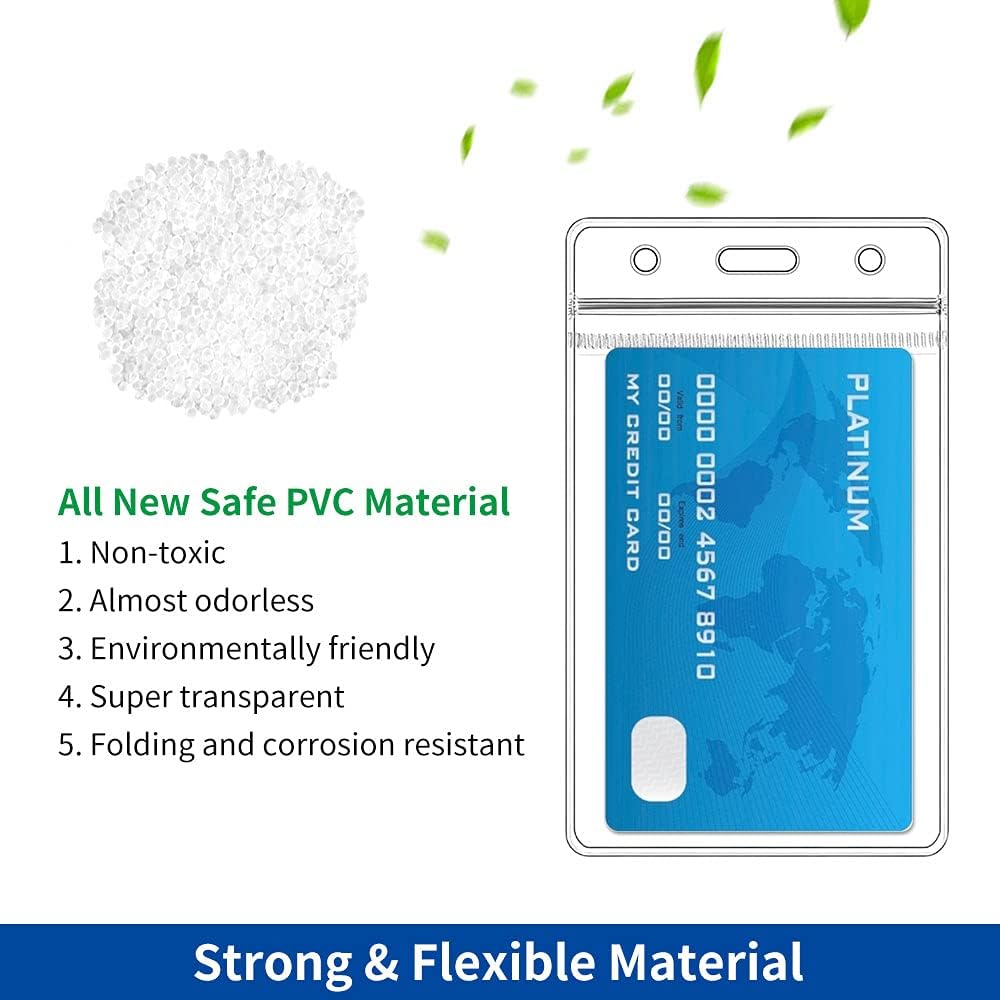 Vertical ID Badge Holders, 10 Pack, Clear Plastic Work Card Sleeve, Name Tag Holder Cover with Waterproof Resealable Zip Type for Nurses, Women, Medical Assistant, Fits Credit Size Cards