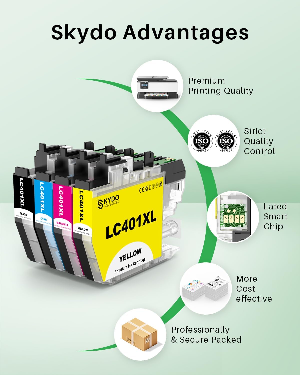 LC401XL Ink Cartridges 4 Pack Replacement for Printer Ink LC 401 XL High Yield Use for MFC-J1010DW MFC-J1012DW MFC-J1170DW MFC-J1800DW, Black Cyan Magenta Yellow