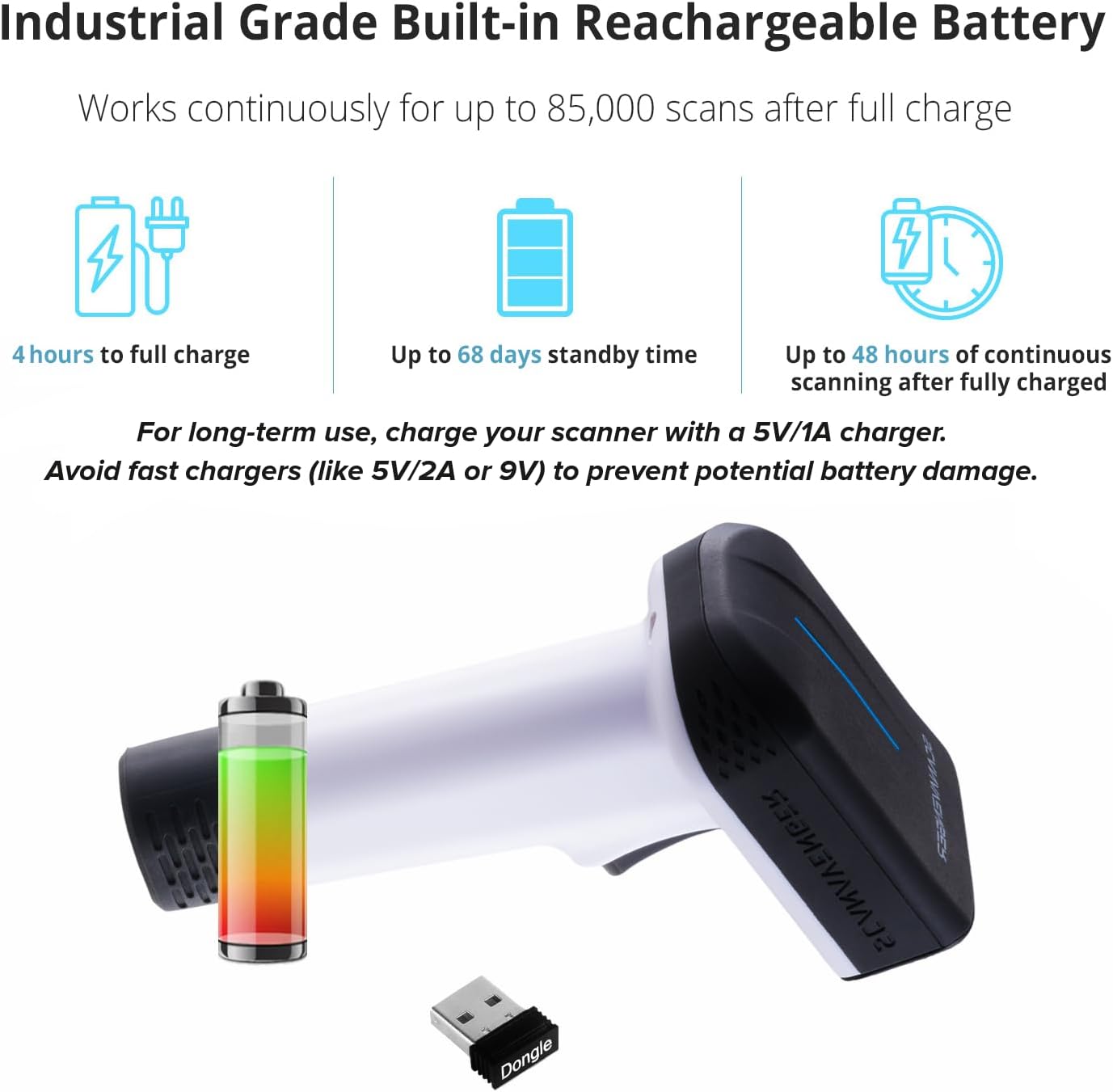 ScanAvenger Wireless Portable 1D&2D with Stand Bluetooth Barcode Scanner: Hand Scanner 3-in-1, Cordless, Rechargeable Scan Gun for Inventory - USB Bar Code/QR Reader (1D&2D Upgraded Next Gen Stand)