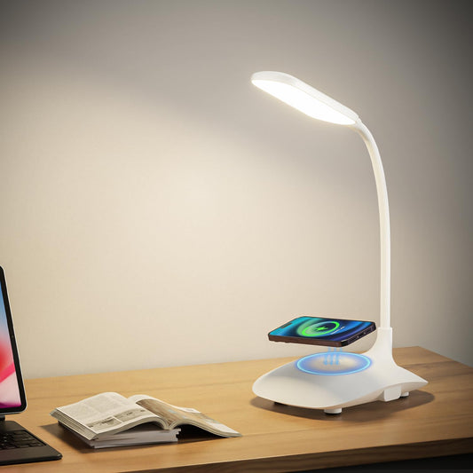 LED Desk Lamp Wireless Charging Desk Lamp with Touch Control Dimmable Office Desk Light Eye-Caring Office Lamp with Adjustable Gooseneck Table Lamp, Reading Lamp Table Lamp for Bedroom Bedside Study