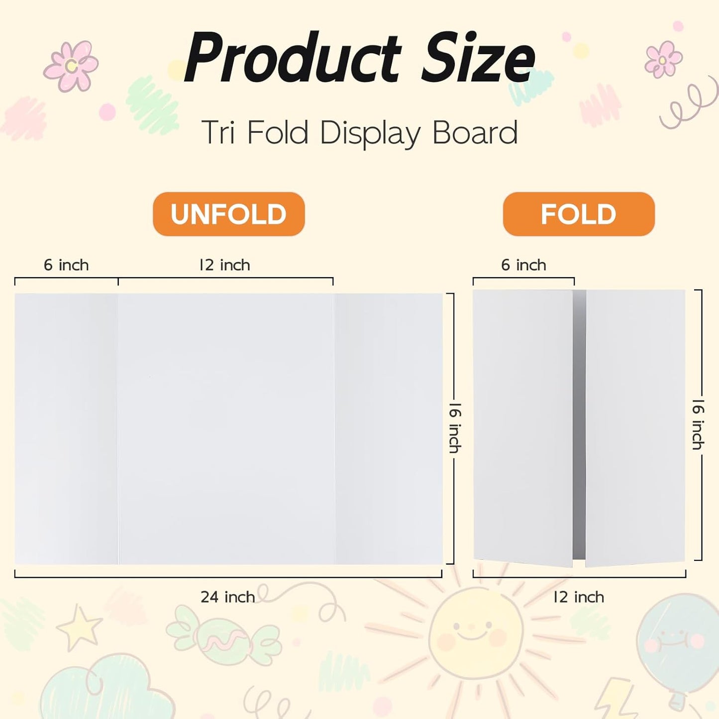 12 Pack Trifold Poster Board, 16x24 Inches White Presentation Board, Portable Display Board for Science Fair, School DIY Project and Business Exhibitions