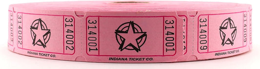 INDIANA TICKET CO. Pink Star Roll Tickets – 2000 Per Roll – Single – 1" x 2" Tickets for Events, Carnivals, Raffles, Admissions, Games, Fundraisers (8 Color Selection)