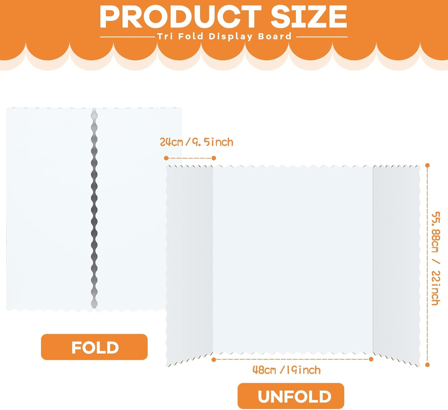 Henoyso 8 Pieces Tri Fold Poster Board Lightweight Fold Presentation Board for Science Fair Display(22 x 38 Inch,White)