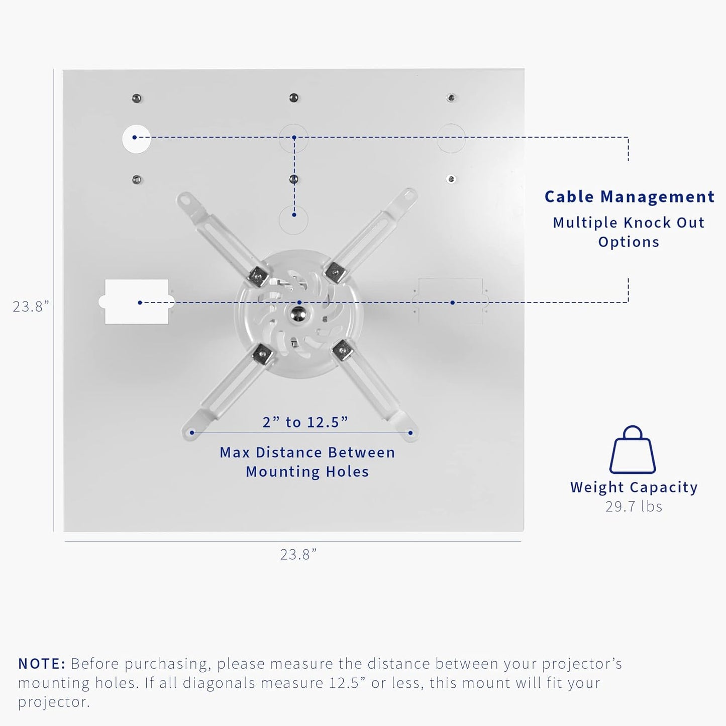 VIVO Universal Adjustable 2 x 2 feet Drop Ceiling Extending Projector Mount, Suspended Drop-in Ceiling Tile Projection Mounting Kit, for Office Home or School, White, MOUNT-VP08DP