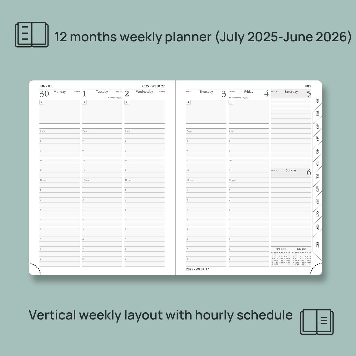 POPRUN Planner 2025-2026 (Medium - 6.5'' x 8.5'') Academic Weekly Calendar (July 2025 - June 2026) with Hourly Time Slots, Monthly Tabs, 100GSM Thick Papers, Leather Soft Cover - Burgundy Red