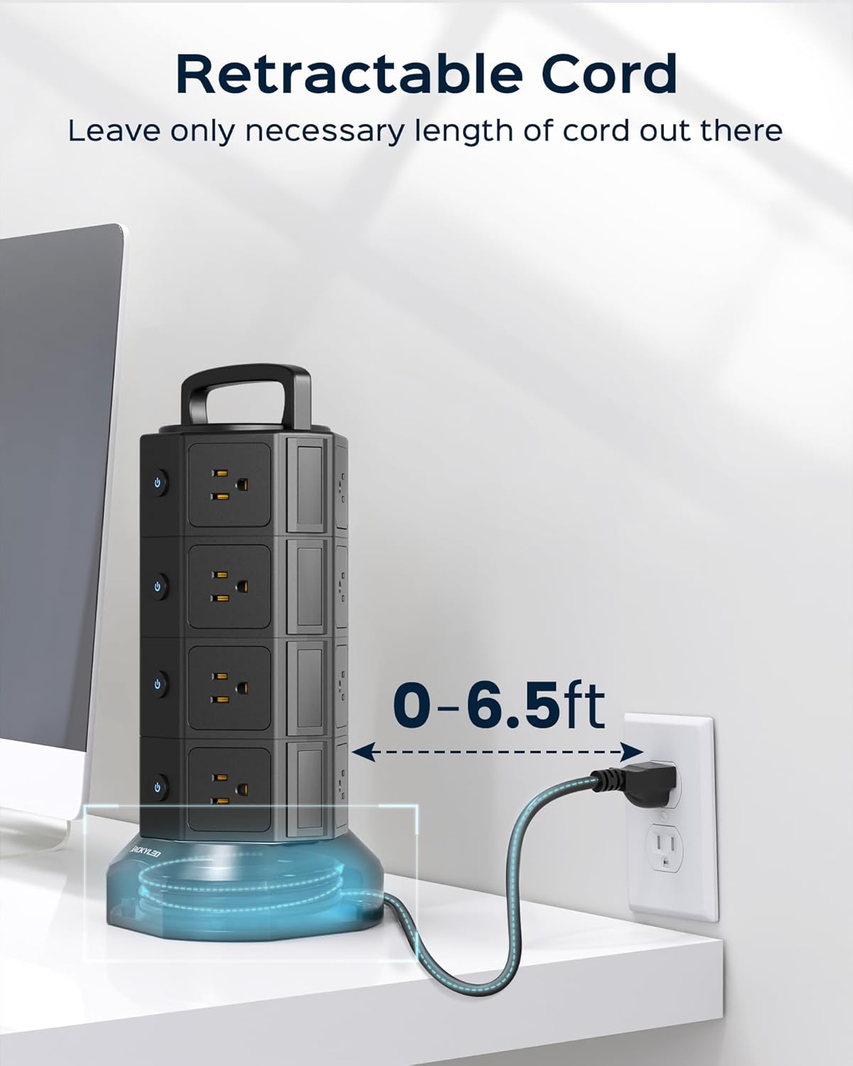 Power Strip Tower Surge Protector, JACKYLED 16 Outlets 6 USB (2 USB C) Charging Station, Extension Cord with Multiple Outlets, 1050J 1625W/13A Outlet Extender 6.5ft Extension Cord for Home Office