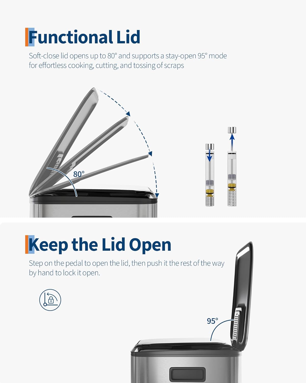 GarveeHome 2 x 10.6 Gallon Stainless Steel Double Trash Can with Lid for Kitchen, Large Dual Trash and Recycle Bin Combo, Step-on Kitchen Metal Garbage Cans, PP Inner Buckets, Liner Rim, Silver