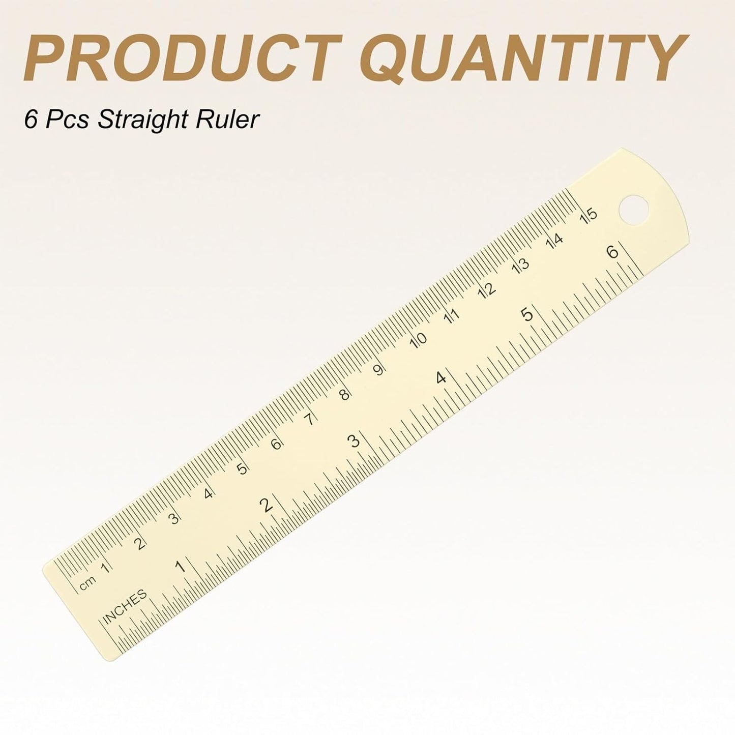 HARFINGTON 6pcs Metal Straight Ruler 15cm Metric SAE Aluminum Alloy Measuring Rulers Scale Tool with Hole for Measure Study Reading Classroom Office, White