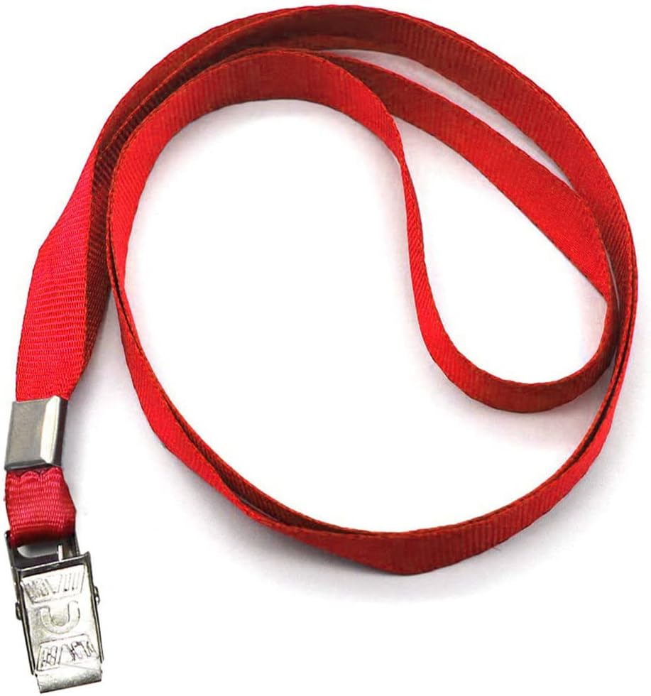 Beebel Red Lanyards 100 Pack Nylon Flat Badge Lanyard Bulldog Clip for Id Badge Name Tag (Red, 100 Pack)