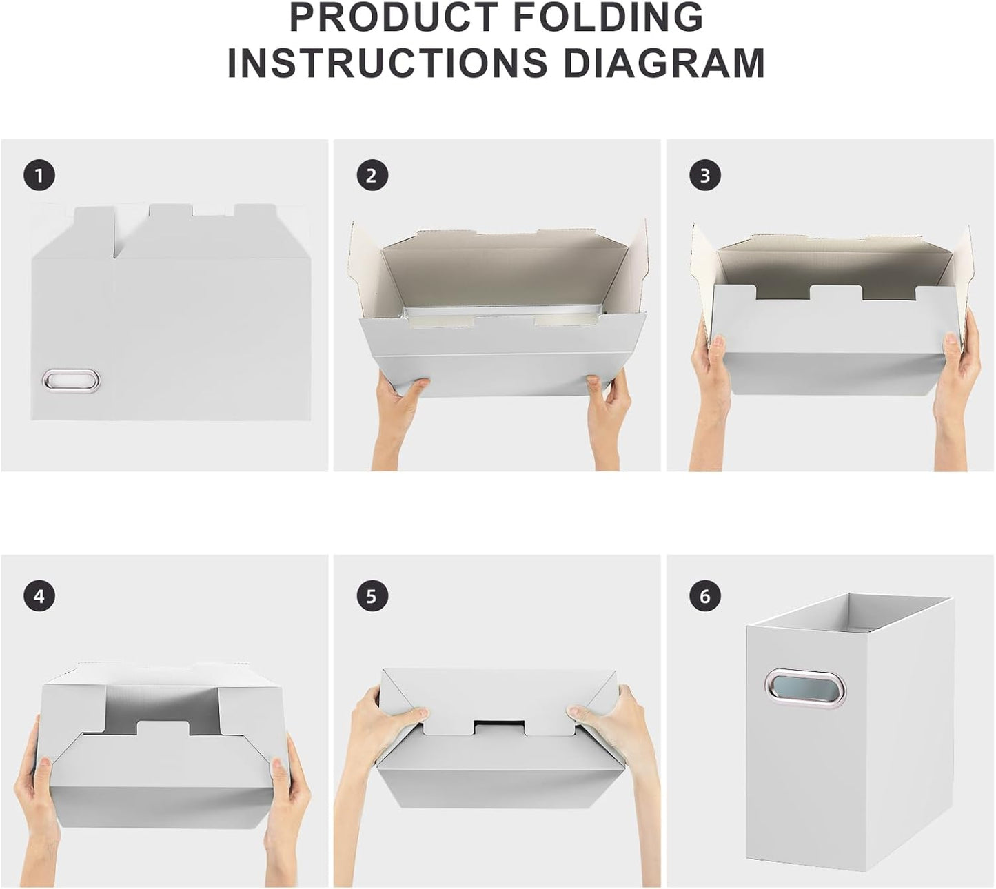 Oterri File Organizer, 6 Packs Small Storage Box, Cardboard File Folder Organizer, Collapsible File Box for Hanging File Folders Letter Size, Portable Filing Organizer with Handle(Grey)