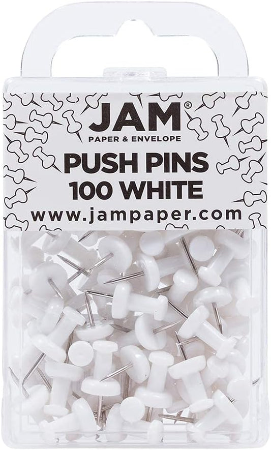 JAM PAPER Colorful Push Pins - White PushPins - 100/Pack