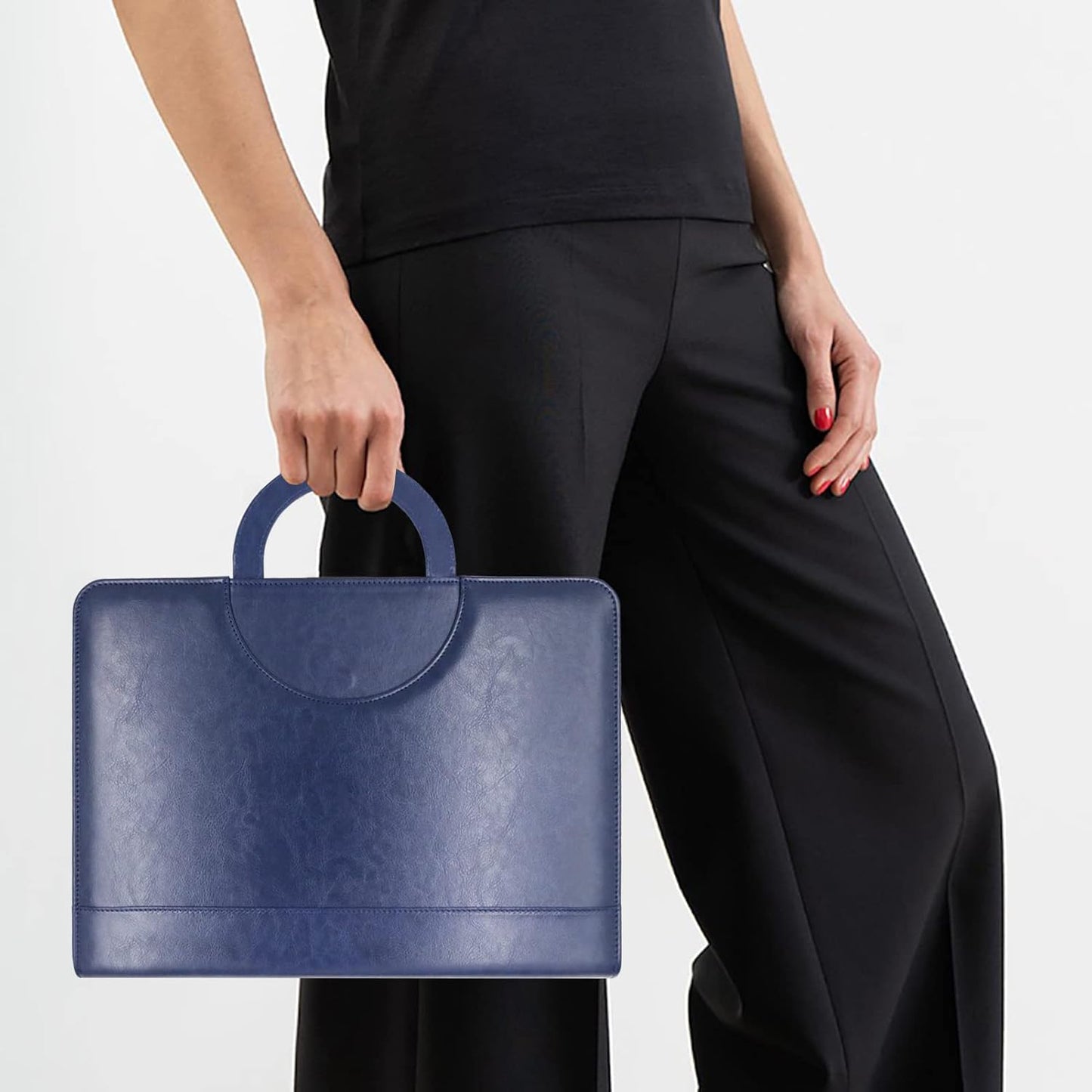 Darolin Zippered Leather Padfolio Portfolio with [Hidden Handle] and [Clipboard], Business Conference Organizer Notepad Folder, Portfolio Bag for Women/Men (Blue)