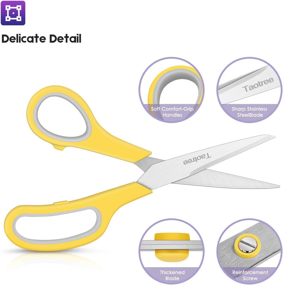 Scissors Bulk Set of 24-Pack, Taotree 8" Scissors All Purpose Comfort Grip Sharp Shears for Office School Supplies, High/Middle School Student Teacher Home Art Craft Sewing Fabric, Scrapbook Supplies