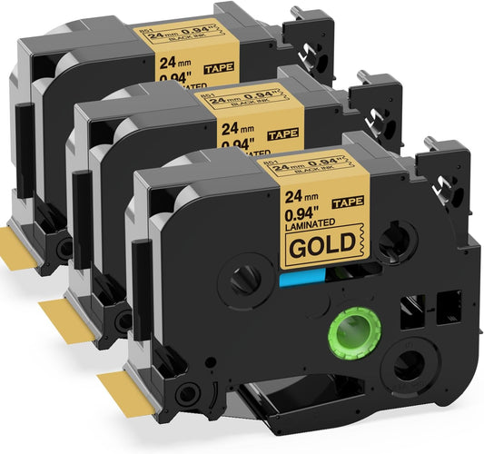 Label KINGDOM 24mm Gold Label Tape Replacement for Brother P-Touch TZe-851 1 Inch Black on Gold TZe TZ Tape 24mm 0.94 Laminated Compatible with Brother PTD600 PTD610AD PTP700 PT2730, 3-Pack