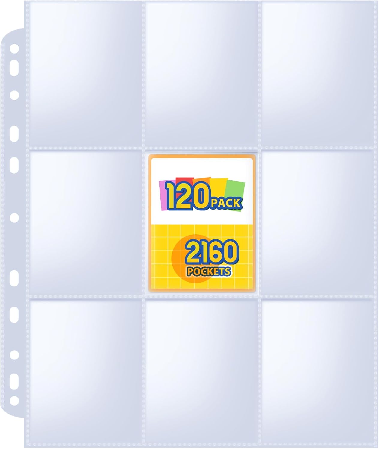 120 pack Trading Card Sleeve, Holds 2160 Cards, 9 Pocket Card Sleeves Binder Sheets for 3 Ring Binder, 11 Holes Trading Card Binder Sleeves Fit for MTG, Baseball, Game, Business Cards, Coupon