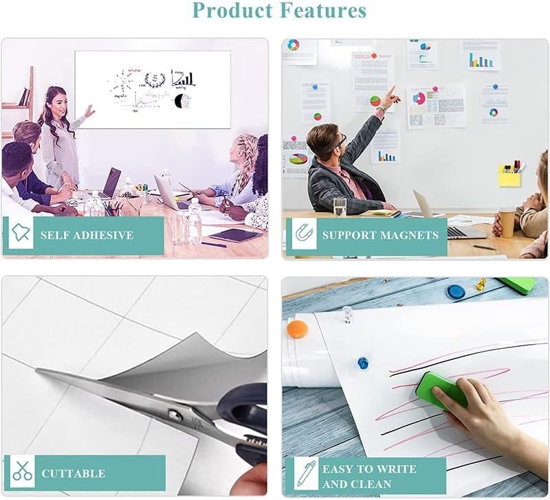 Magnetic Dry Erase Whiteboard Paper, 48" W x 36" H Self Adhesive Whiteboard for Wall, Easy to Write and Clean Dry Erase Board for Kids, Office, Home, with Marker, Magnetic Eraser and Magnets