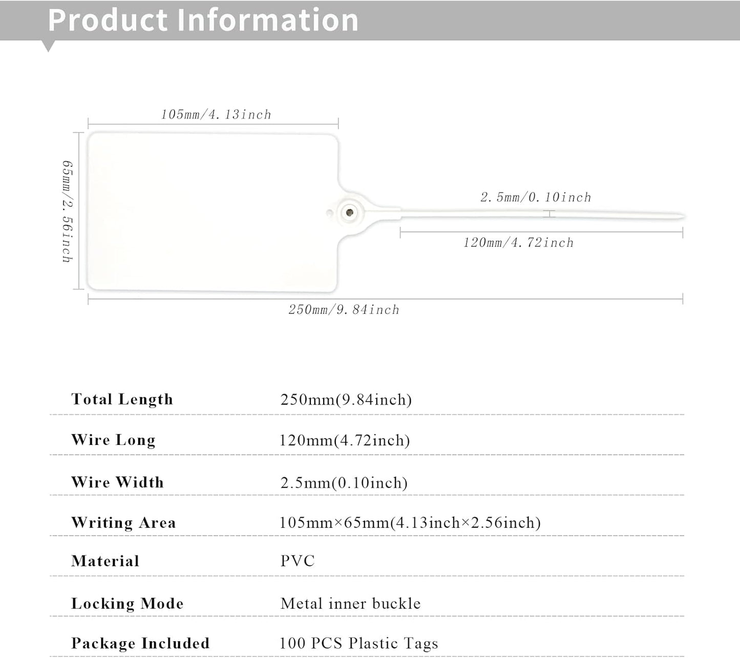 100 Plastic Shipping Tags - Waterproof, Writable Labels for Security, Storage, Hanging - With Marker Pen (White)