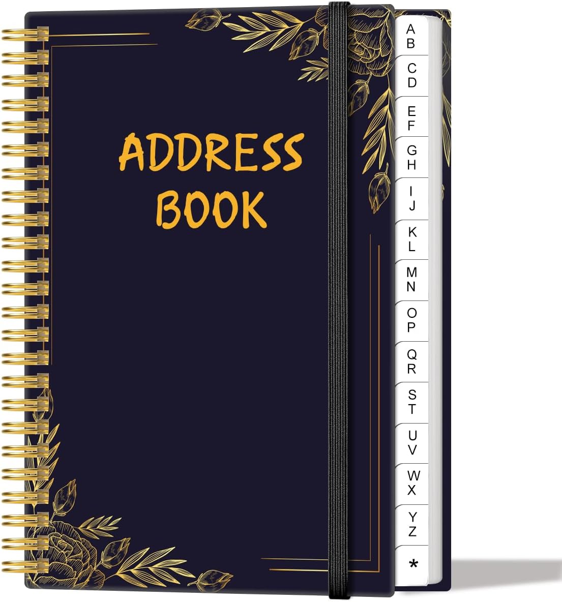 Address Book with Alphabetical Tabs - Small Address Book Spiral with Address Contacts, Special Date, Phone, Birthday & Internet Login Password for Home and Office, 4.3" x 6.2", Black Flower