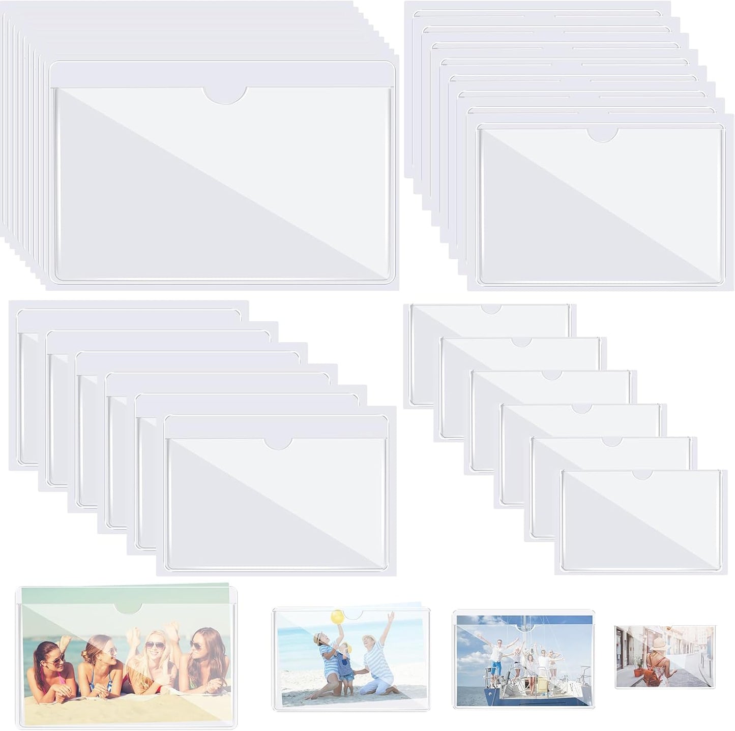 Chinco 30 Pcs Self Adhesive Pockets, Bin Labels for Storage Bins, Clear Pocket Label Sleeves, Plastic Index Card Holder with Top Open for Organizing Bins Box Drawer(Mixed Sizes)