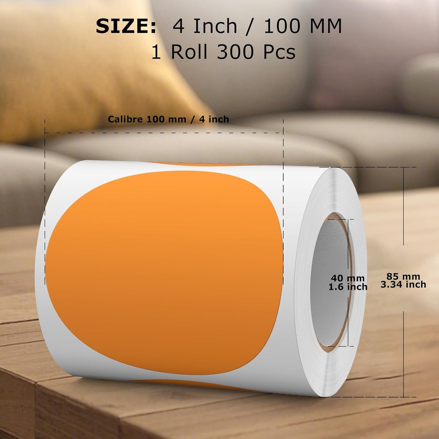 300 PCS Circle Stickers 4 Inch Orange Vinyl Floor Dots Sticker Removable Self-Adhesive Colored Large Round Label Roll for Marking Inventory Organizing Classroom Line Up Spots