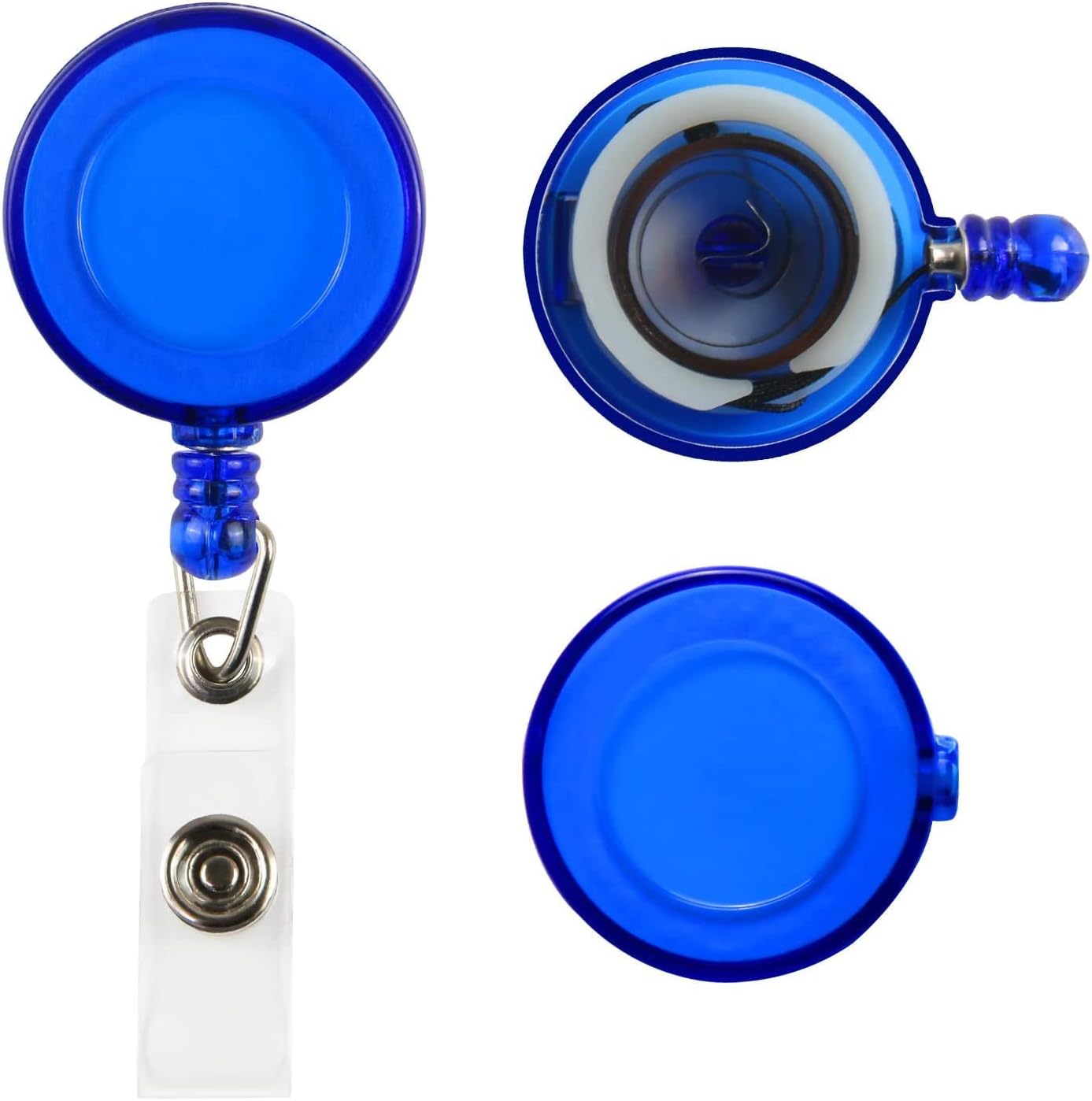 JANYUN 50 Pcs Retractable Badge Reels Clip Holders with Hanging ID Name Card Key Chain for Office Worker Nurse (Blue)