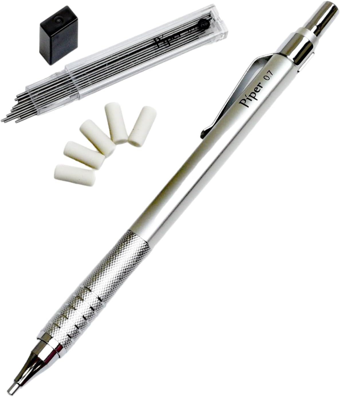 PIPER Quadrata Metal Mechanical Pencil 0.7mm with Erasers and HB #2 Lead Refills for Art, Sketching, Writing, Drafting (Cinnamon Red)