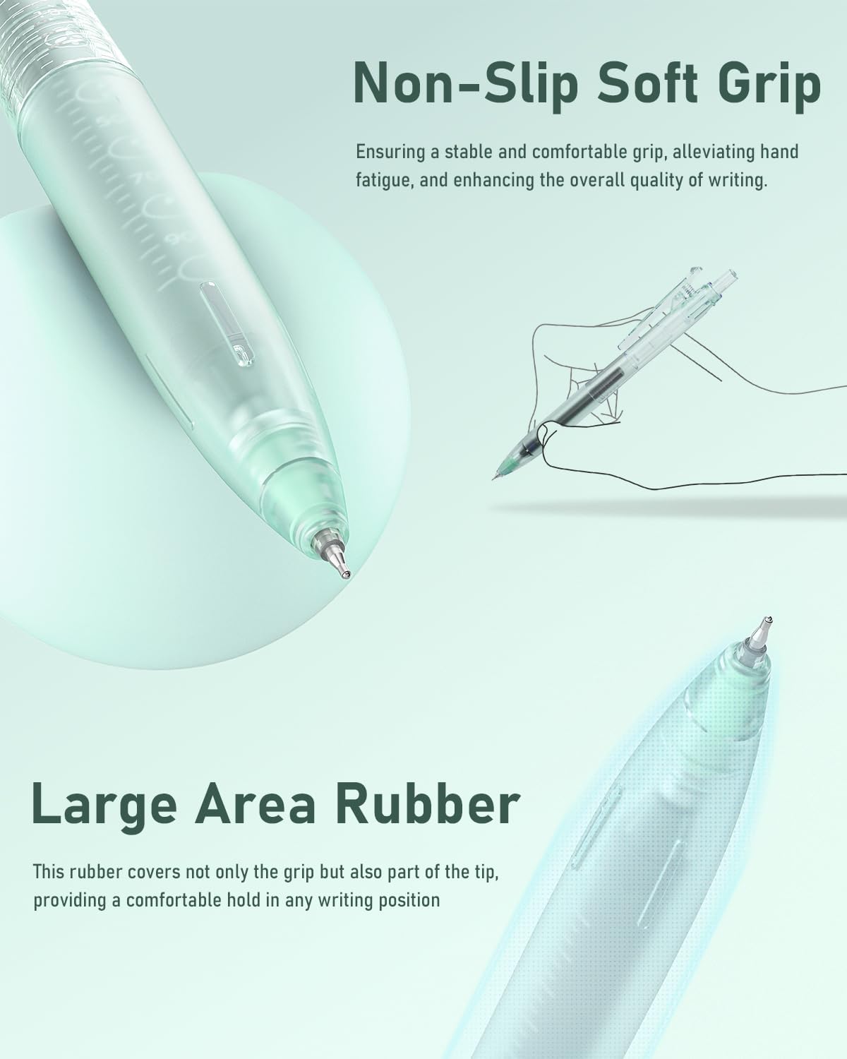 Four Candies 14Pack Pastel Gel Ink Pen Set,Cute Retractable 0.5mm Fine Point Pen,Note Taking Aesthetic Pens,12 Pack Black Ink Pens with 2Pack Highlighter, Smooth Writing Pens for School, Office(Green)