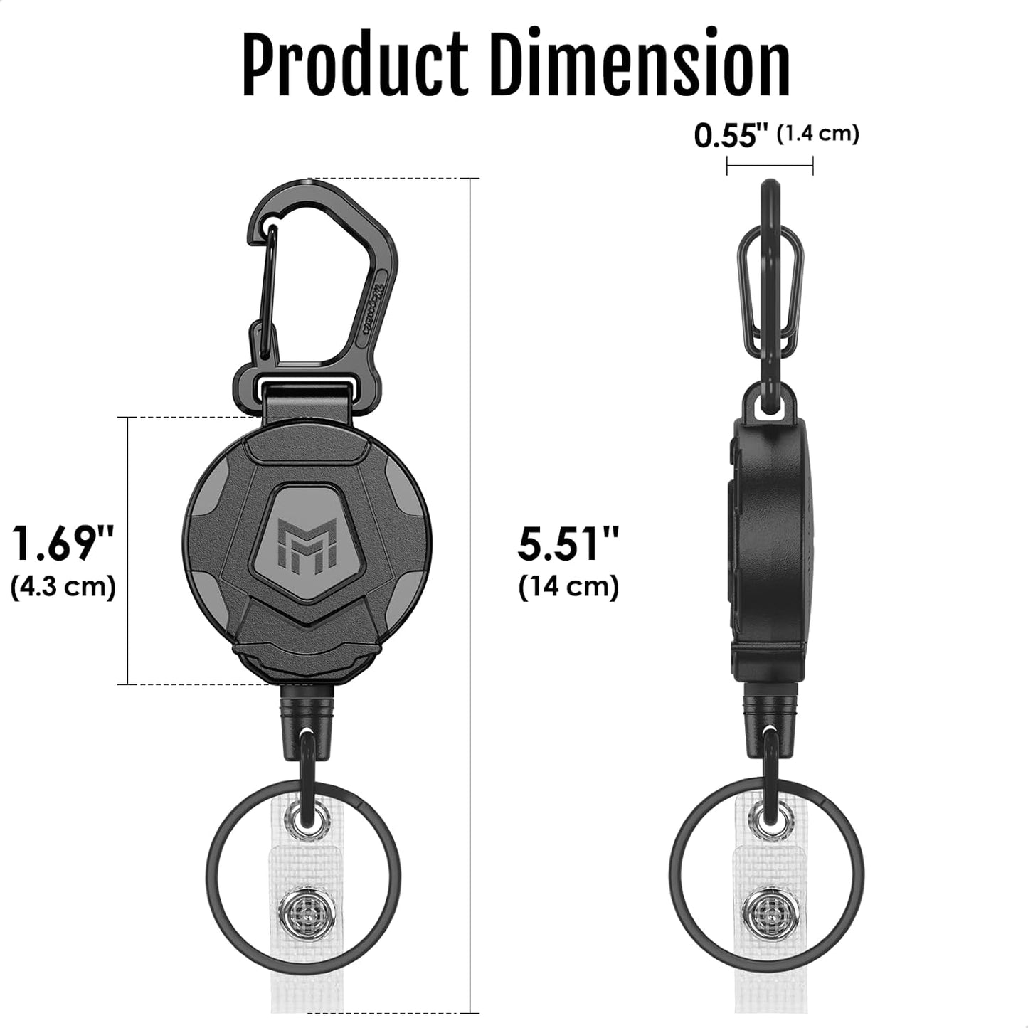 MNGARISTA 2-Pack Retractable Keychain, Heavy Duty Carabiner Badge Holder, Tactical ID Badge Reel Key Chain with 31.5” Steel Retractable Cord, 8.0 oz