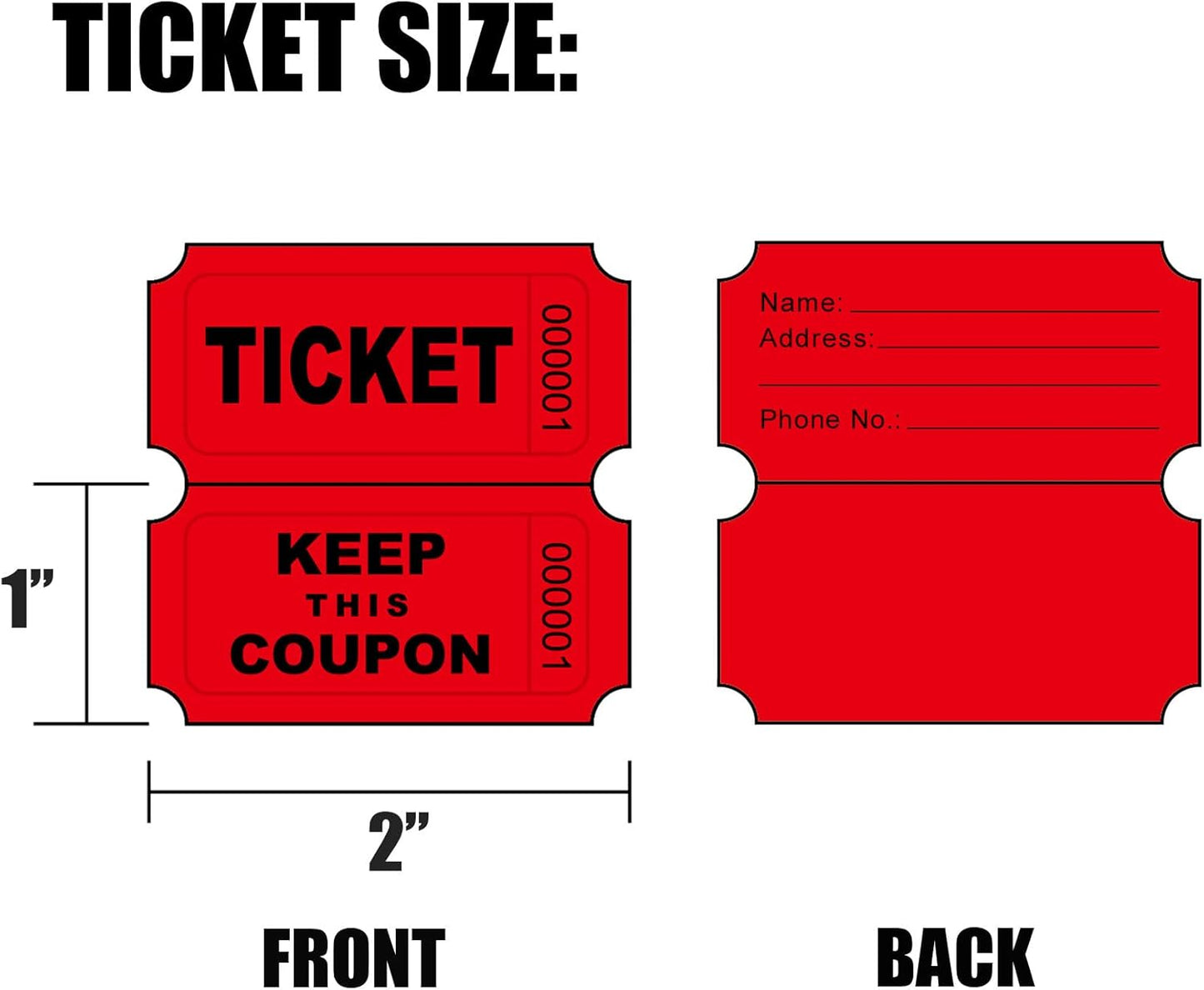 DNB 3000 Pairs Raffle Tickets - 3 Color Set of 1000 2 x 2 Inch 50/50 Double Roll Raffle Tickets - Red/Blue/Orange