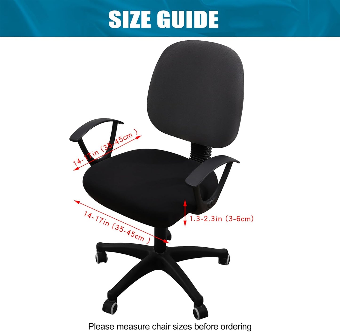 Smiry Printed Office Computer Chair Seat Covers, Stretch Fit Universal Desk Rotating Chair Cover Washable Removable Seat Cushion Protectors - Black