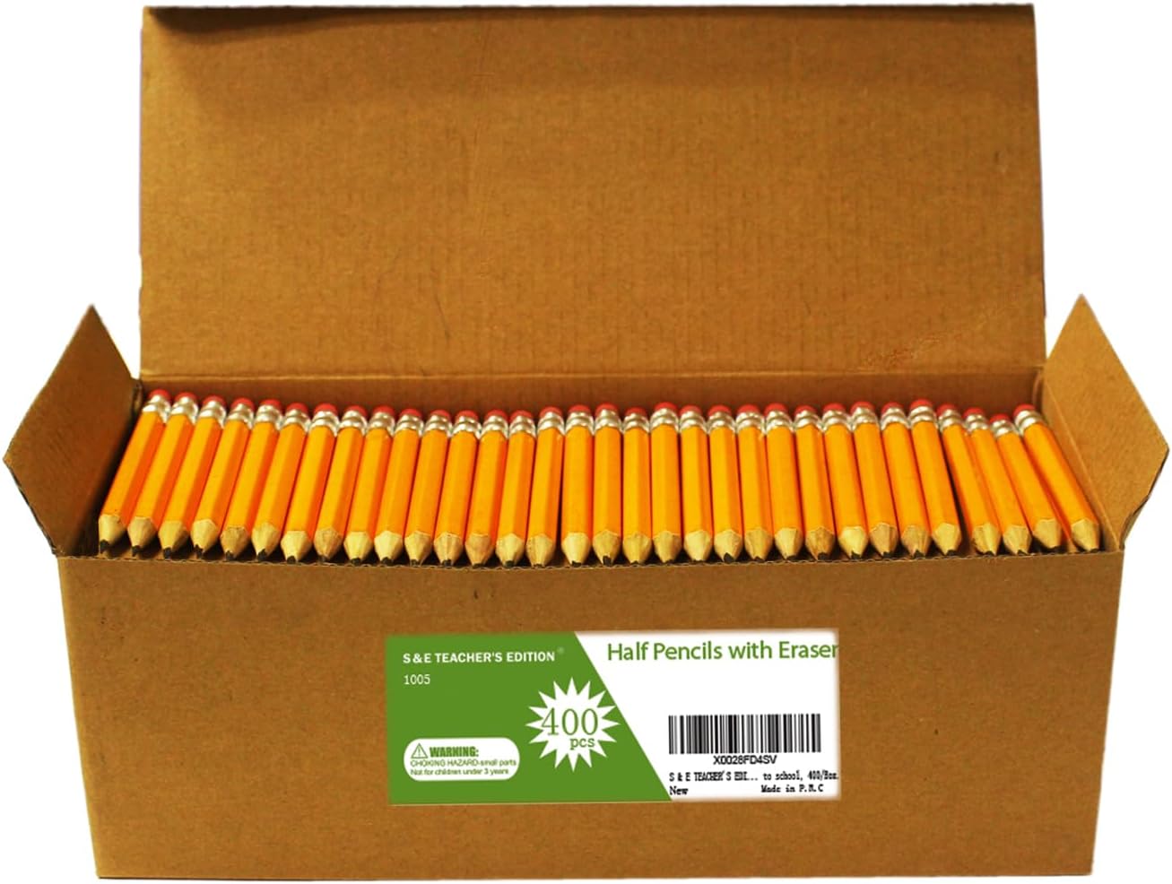 S & E TEACHER'S EDITION 400PCS 4'' Golf Pencils Pre-sharpened, Break-Resistant Lead No. 2 Half Pencils with Eraser Tops, #2 HB pencil, Back to school, 400/Box.