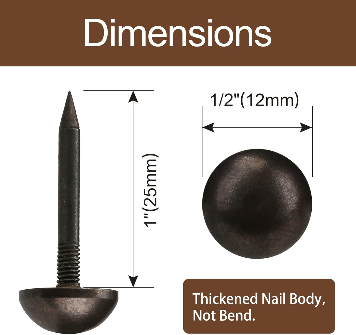 Retro Solid Pure Brass Tacks as Antique Upholstery Nails for Furniture, Decorative Push Pins for Wood,Carpet Tacks,Hardware Tacks,Cap Nails,Thumb Tacks，Brass Fasteners(1/2",12mm Black Color,20 Pcs)