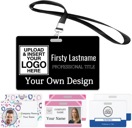 Custom Id Badge, Personalized Employee Photo Identification Card with Lanyard, Durable ID Card for Office Worker Doctor Nurse Student-Horizontal-Add Your Design