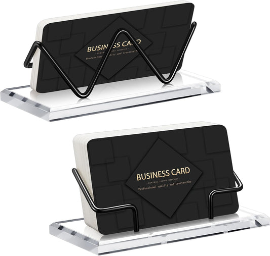 Amyhill 2 Pieces Acrylic Business Card Holder for Desk Clear Horizontal Business Card Display Stand Postcard Holder for Office Home Desktop (Black)