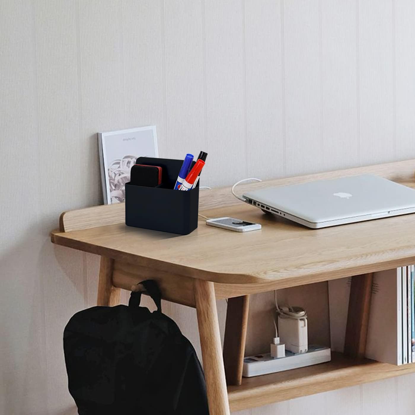 Magnetic Dry Erase Marker Holder, 2 Pack Magnetic Pen Marker Holder for Whiteboard, Fridge, Locker Accessories, School, Office, Home, Magnet Pen Cup, Black