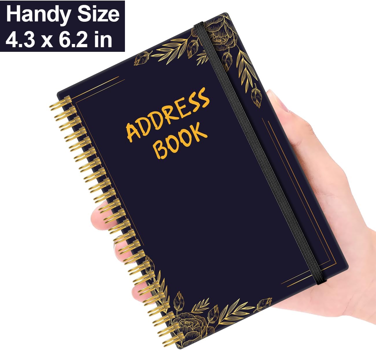 Address Book with Alphabetical Tabs - Small Address Book Spiral with Address Contacts, Special Date, Phone, Birthday & Internet Login Password for Home and Office, 4.3" x 6.2", Black Flower