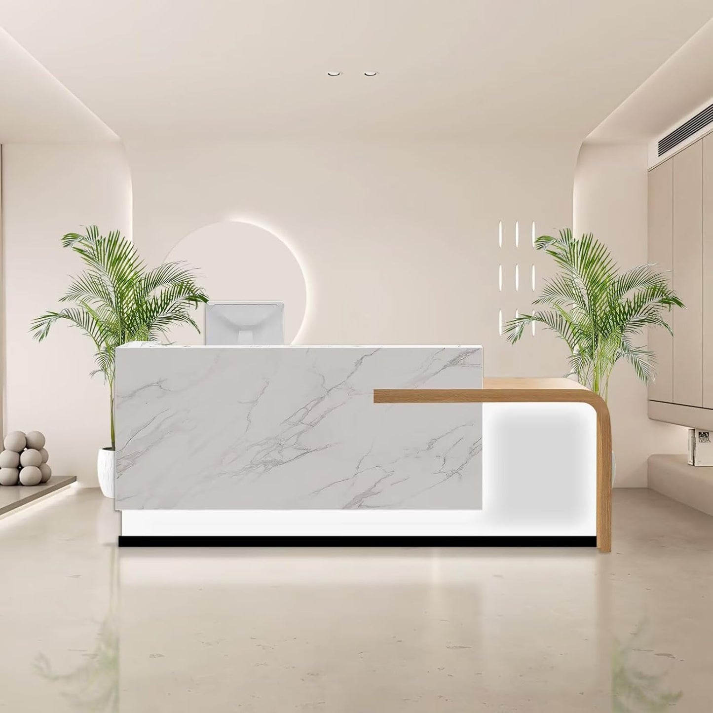 Reception Desk with Counter Modern Front Office Desk Large Reception Room Tables Checkout Counter Reception Table for Retail Lobby Beauty Salons White 79inch/200cm