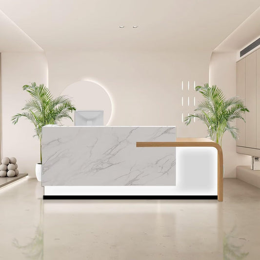 Reception Desk with Counter Modern Front Office Desk Large Reception Room Tables Checkout Counter Reception Table for Retail Lobby Beauty Salons White 79inch/200cm