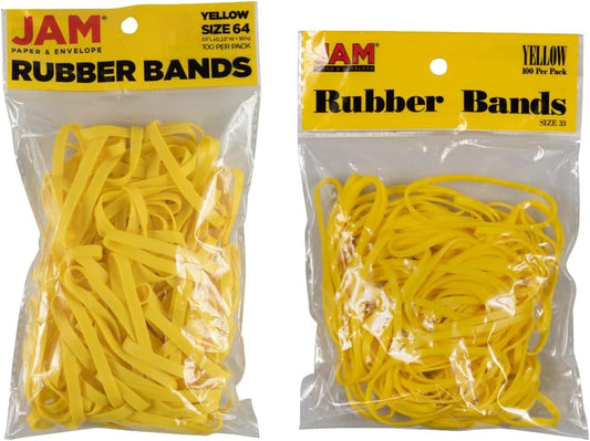 JAM PAPER Colorful Rubber Bands - Sizes 33 & 64 Set - Yellow Multi-Purpose Rubberbands - 200/Pack