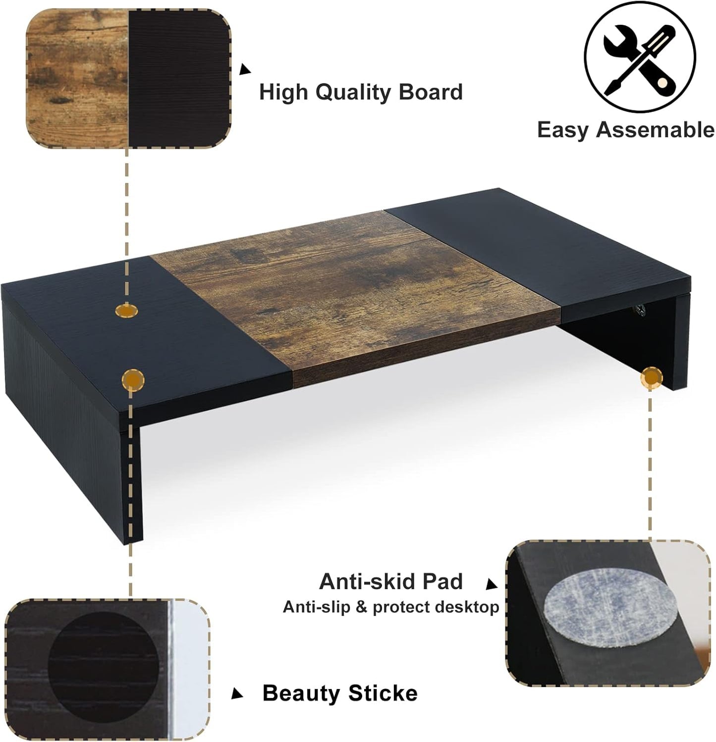 TEAMIX 20 inch Monitor Riser, Sturdy Wood Desktop Riser for TV/PC/Laptop/Printer, TV Riser Stand Computer Shelf with Storage for Home Office