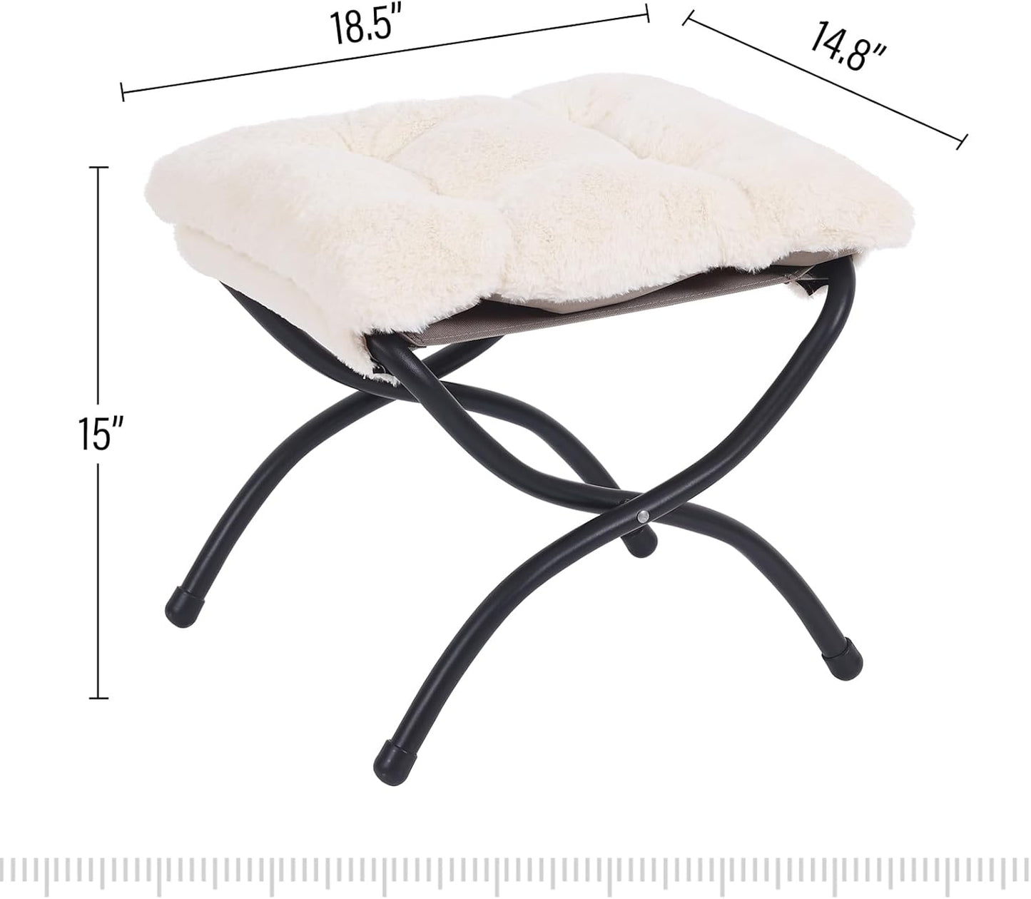 LITA Folding Upholstered Footrest Stool, Modern Small Portable Accent Ottoman with Detachable Thick Cotton Cushion Padded Sofa Stool with Metal Frame for Lazy Chair, Living Room & Bedroom, Plush Beige