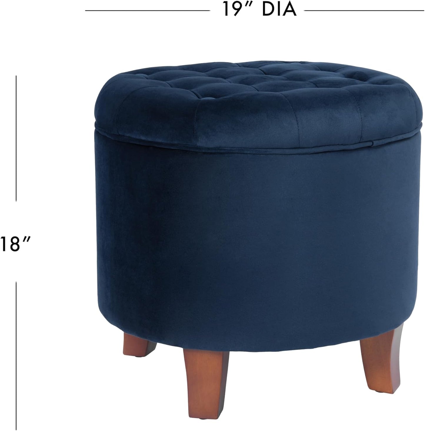 HomePop by Kinfine Fabric Upholstered Round Storage Ottoman - Velvet Button Tufted Ottoman with Removable Lid, Navy Blue