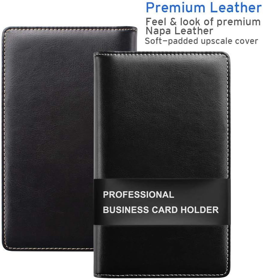 Sooez Leather Professional Business Card Book Holder Organizer, 240 Capacity Credit Card Booklet, PU Name Cards Holder Storage File for Men Women, Grass Green
