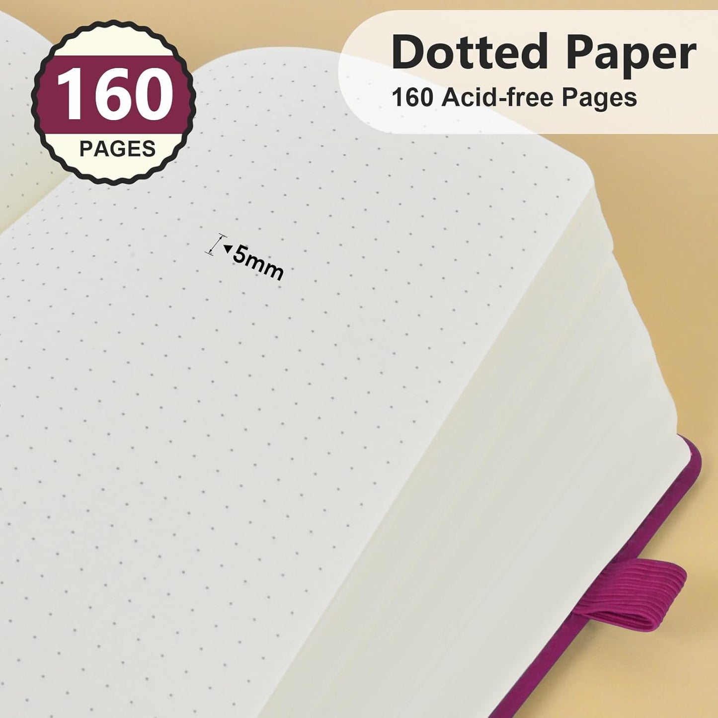 Dotted Journal Notebook for Men & Women, 160 Pages Dot Grid notebook for Note Taking, Bullet Journaling Notebook for Work, School, Travel, Writing,A5 Hardcover 5.9" x 8.5" (Burgundy)