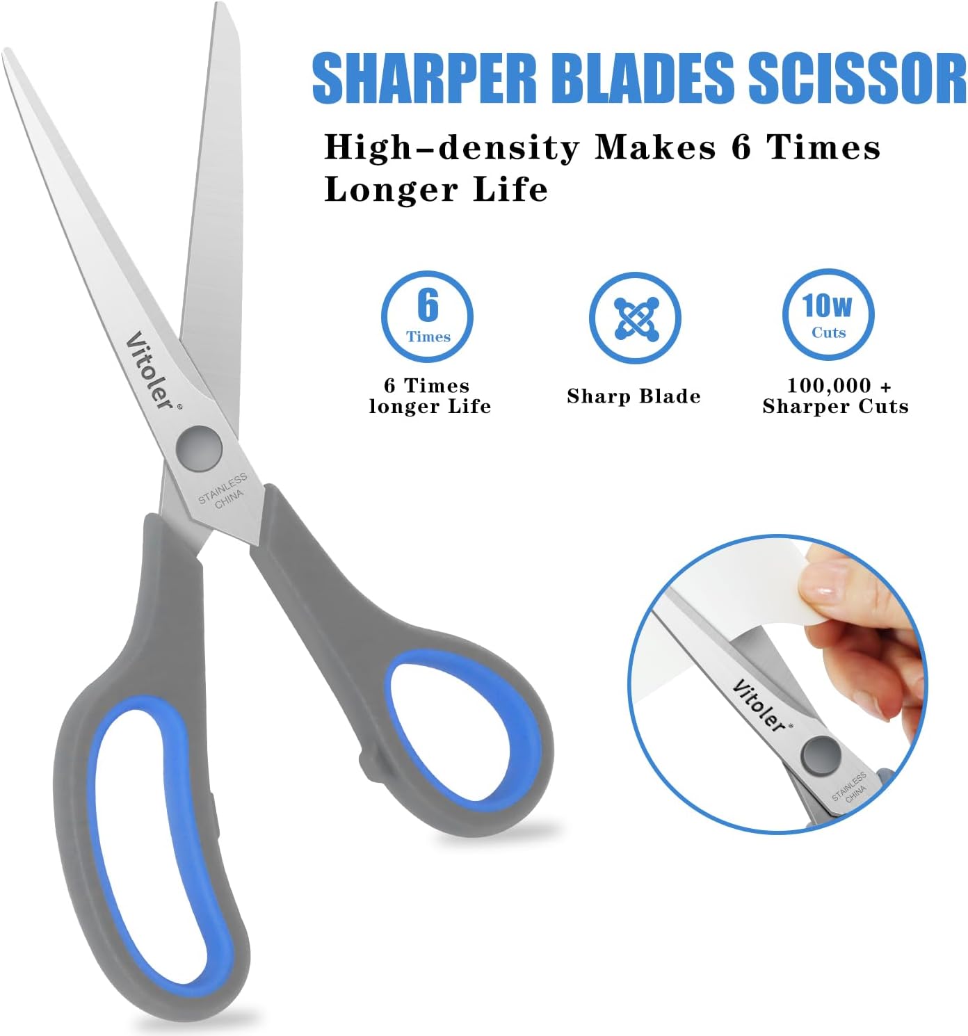 Vitoler Scissors, Heavy Duty Scissors All Purpose Bulk Set of 3-Pack，Sharp Scissor for Office School Craft Sewing Fabric, Right/Left Hand