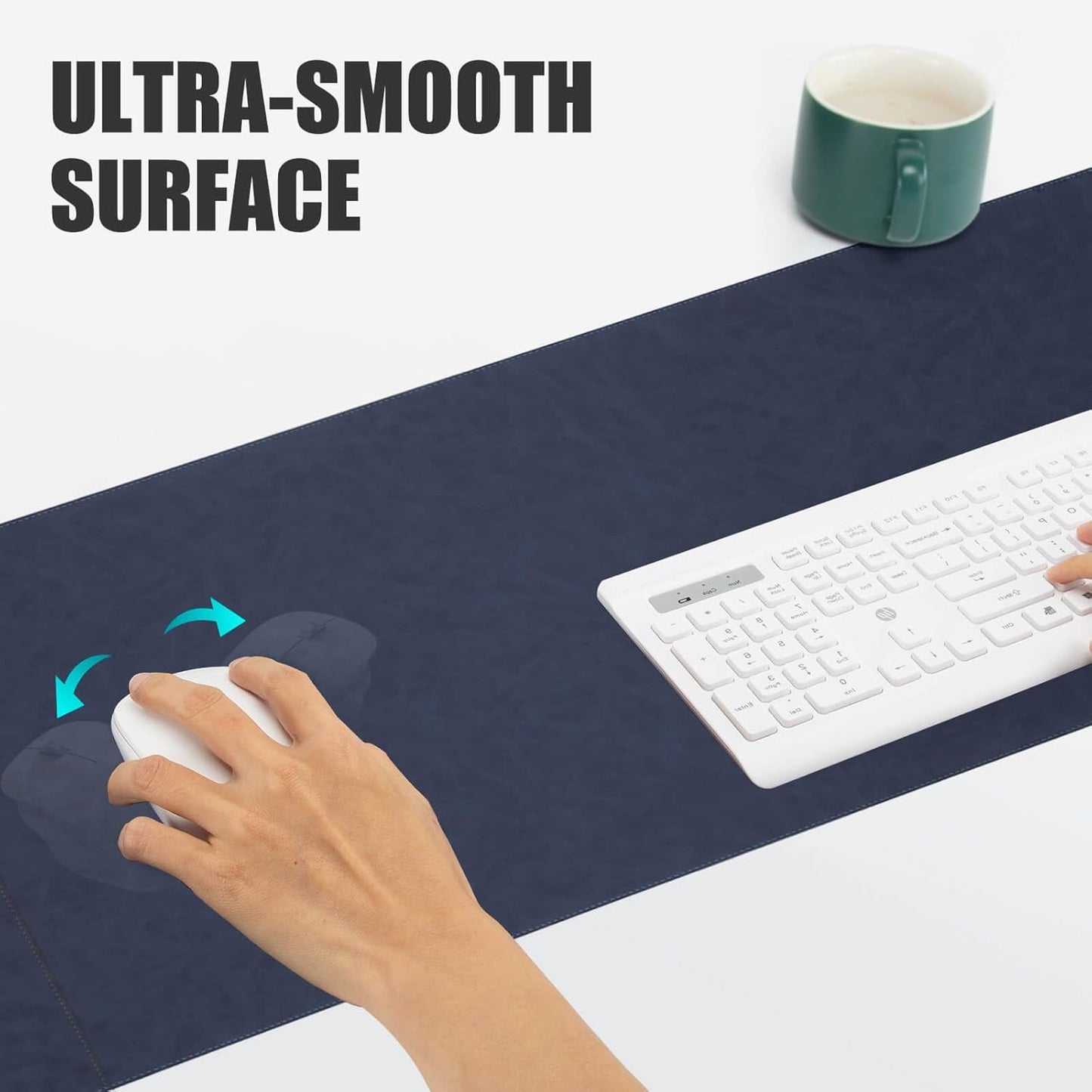 Magnetic Wireless Charging Desk Mat, 31"x11.7" Mouse Pad with Ultra-Smooth Surface, Microfiber Leather Office Mouse Mat, Waterproof Extended Computer Keyboard Desk Mat for Office & Home, Laptop, Blue