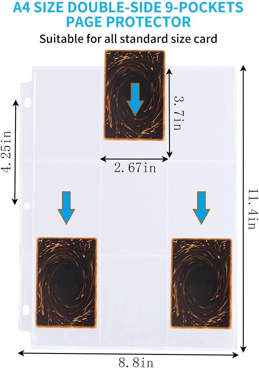 Trading Card Sleeves, JIQEZNL 1440 Pockets Premium Double Side Baseball Card Sleeves Pages for 3 Ring Binder, 9 Pocket Card Sheets Protectors for Standard Pokemon Cards, Sports, Yugioh, Business Cards